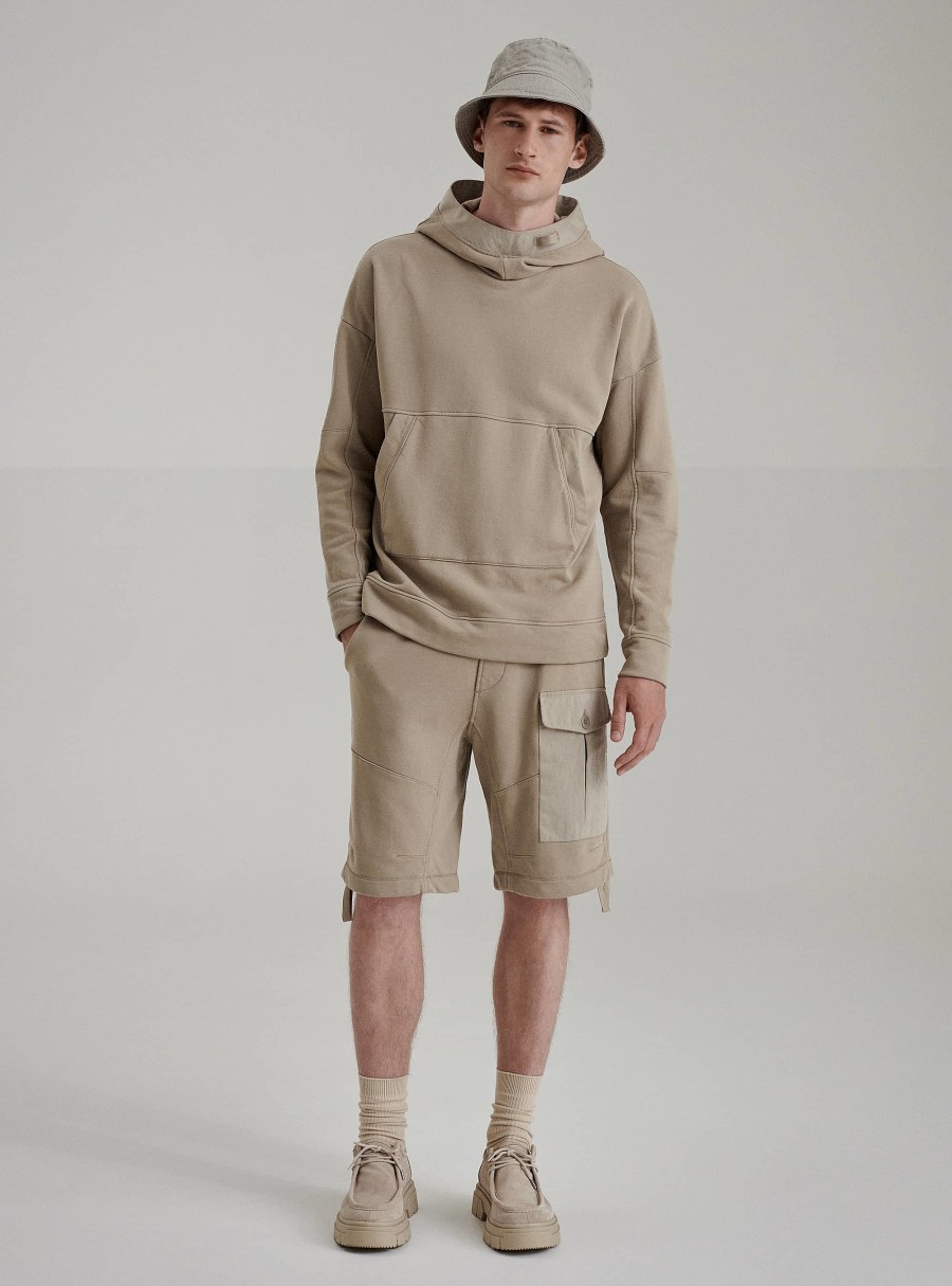 Clothing TEN C | Funnel-Neck Cotton Hoodie Pale Taupe