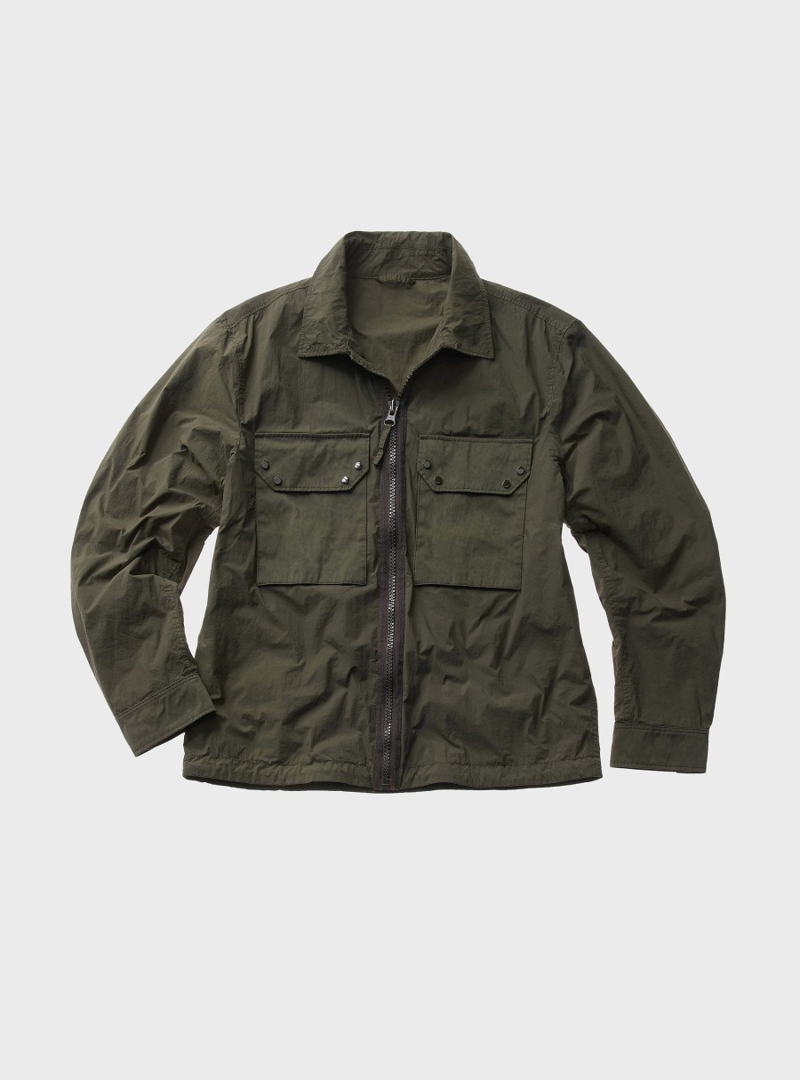 Clothing TEN C | Zip Mid Layer Shirt Green Lizard