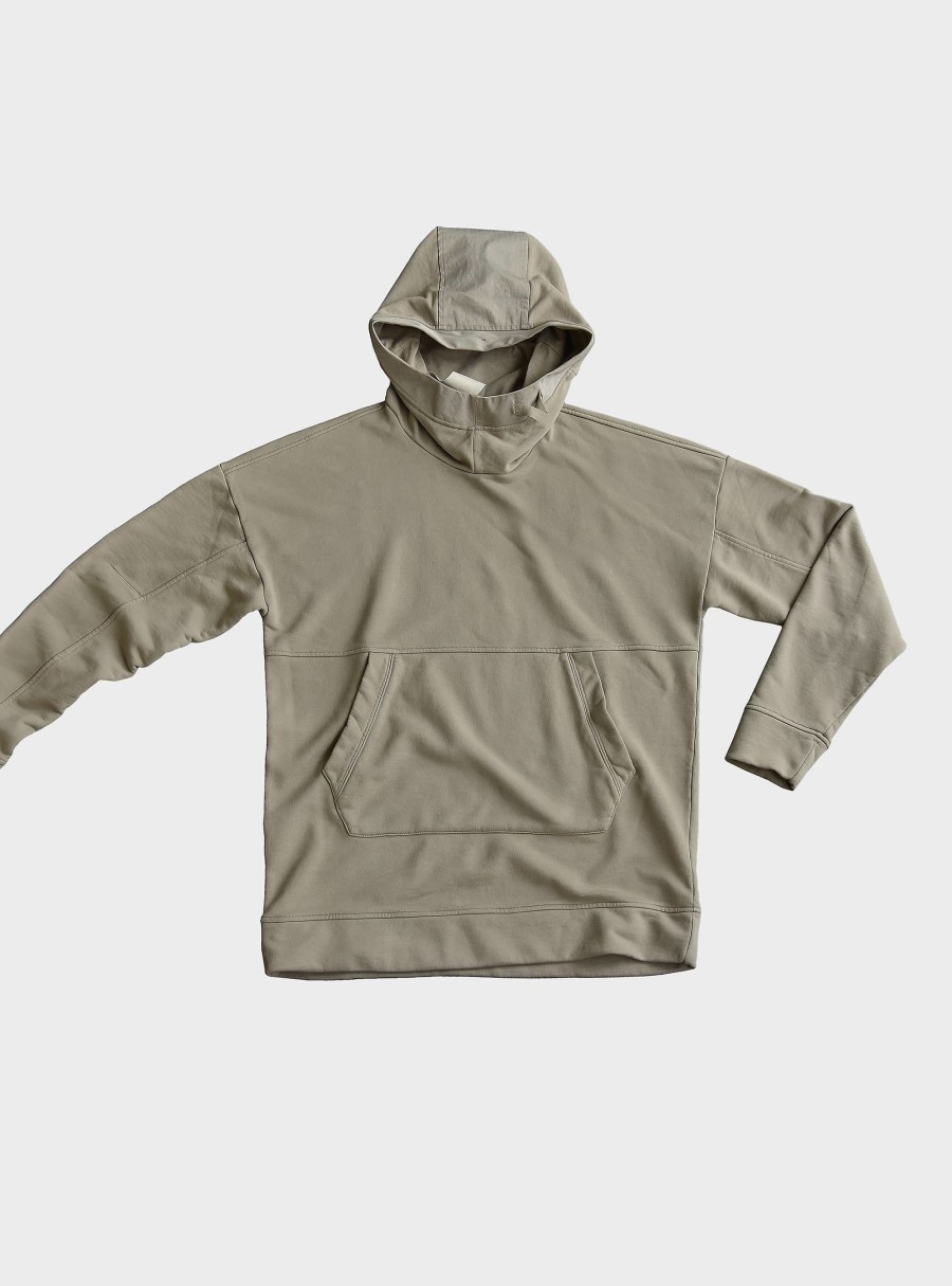 Clothing TEN C | Funnel-Neck Cotton Hoodie Pale Taupe